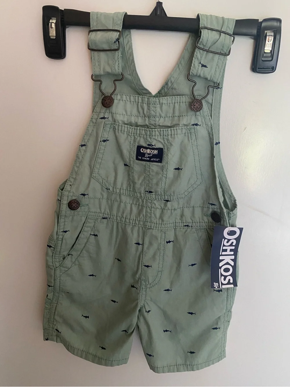 OshKosh B'gosh Mint Green Shark Print Shortalls